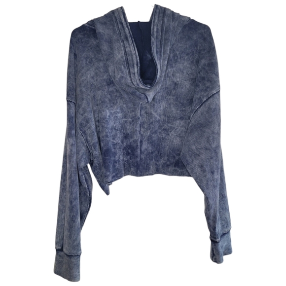 Urban Outfitters Out From Under Acid Wash Blue Ribbed Crop Zip Up Hoodie Size L - Picture 3 of 6